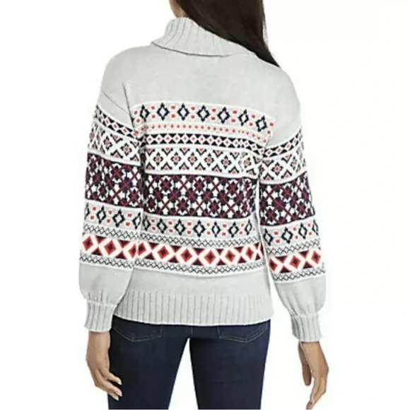 Crown & Ivy Women's Large Grey Turtleneck Geometric Print Knitted Sweater - Picture 2 of 7